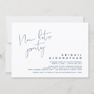 Wedding Elopement, Now let's Party, Navy Blue Invitation