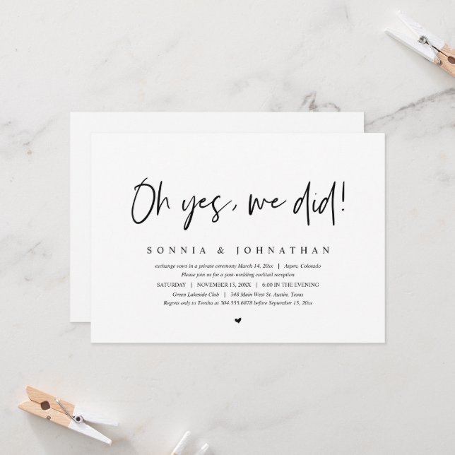 Wedding Elopement, Oh Yes, We did Invitation (Front/Back In Situ)