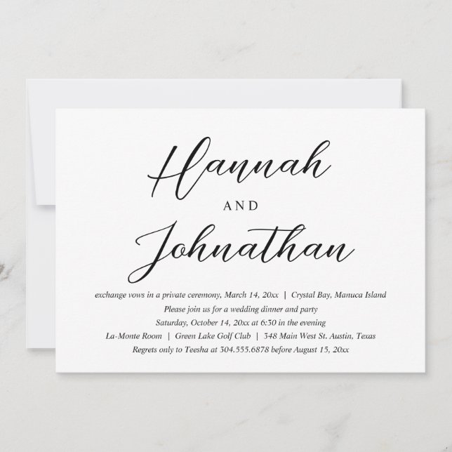 Wedding Elopement Party and Dinner Invitation (Front)