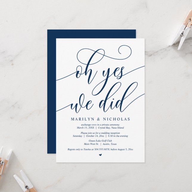 Wedding Elopement Party, Oh Yes, We Did Invitation (Front/Back In Situ)