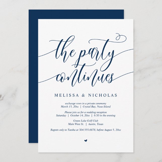 Wedding Elopement Party, The Party Continues Invitation (Front/Back)