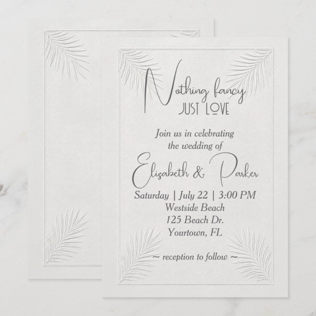 Wedding Embossed Tropical Palm Frond Border Invitation (Front/Back)