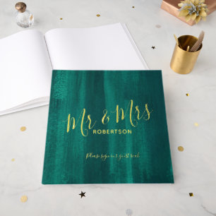 Wedding emerald green and real gold Foil Guestbook