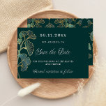 Wedding emerald green ginkgo greenery save the date<br><div class="desc">A modern and elegant Save the Date for a wedding. Emerald green background decorated with ginkgo leaves. Personalise and add a date and names. The text: Save the Date is written with a large trendy hand lettered style script.</div>