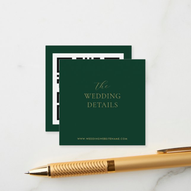 Wedding Emerald Green & Gold Font Enclosure Card (Front/Back In Situ)