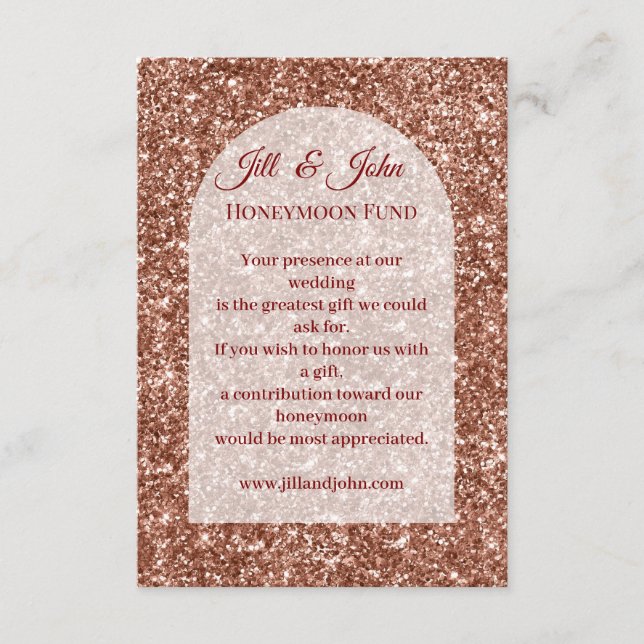 Wedding Enclosure Card Honeymoon Fund Rose Gold  (Front)