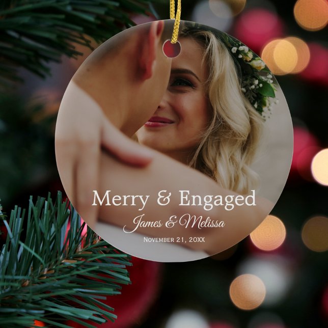 Wedding Engagement 2 Photo Modern Cute Christmas Ceramic Ornament (Creator Uploaded)