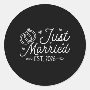 Wedding Engagement Bride Groom Just Married 2026 Classic Round Sticker