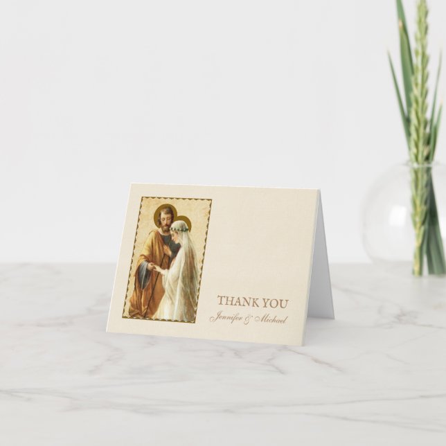 Wedding Engagement Bride Groom Religious Catholic Thank You Card (Front)