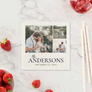 Wedding Engagement Couple Monogram Photo Collage Napkin