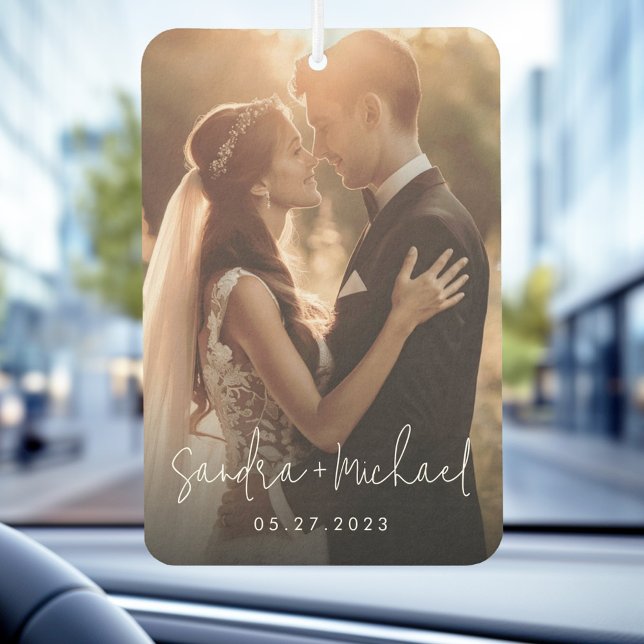 Wedding engagement couple names date photo car air freshener (Wedding engagement couple names date photo air freshener)