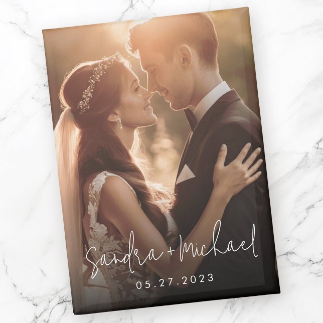 Wedding engagement couple names date photo magnet (Wedding engagement couple names date photo magnet)