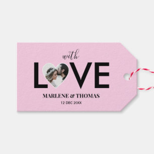 Wedding Engagement Custom Photo Pink Heart Frame Gift Tags