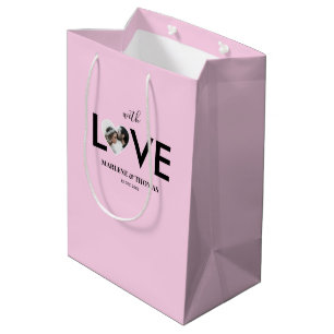 Wedding Engagement Custom Photo Pink Heart Frame Medium Gift Bag