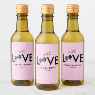 Wedding Engagement Custom Photo Pink Heart Frame Wine Label