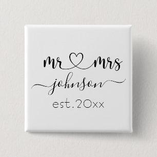 Wedding Engagement Heart Mr Mrs Personalised Name 15 Cm Square Badge