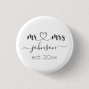 Wedding Engagement Heart Mr Mrs Personalised Name 3 Cm Round Badge