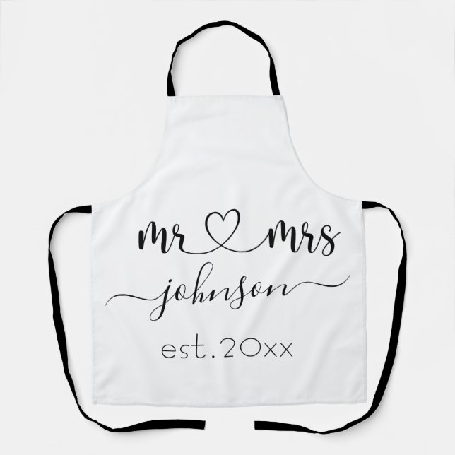 Wedding Engagement Heart Mr Mrs Personalised Name Apron (Front)
