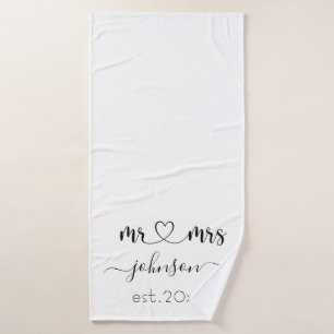 Wedding Engagement Heart Mr Mrs Personalised Name  Bath Towel