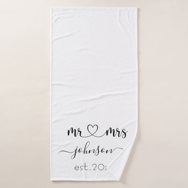 Wedding Engagement Heart Mr Mrs Personalised Name  Bath Towel (Bath Towel)