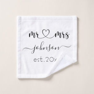 Wedding Engagement Heart Mr Mrs Personalised Name Bath Towel Set