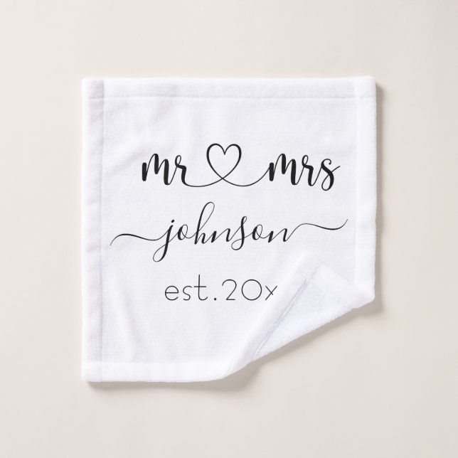 Wedding Engagement Heart Mr Mrs Personalised Name Bath Towel Set (Wash Cloth)