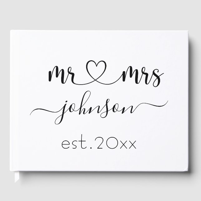 Wedding Engagement Heart Mr Mrs Personalised Name Guest Book (Front)