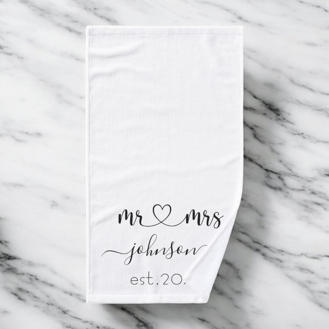 Wedding Engagement Heart Mr Mrs Personalised Name  Hand Towel (Creator Uploaded)