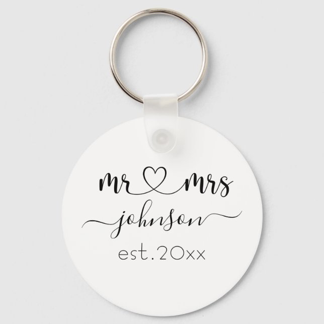 Wedding Engagement Heart Mr Mrs Personalised Name Key Ring (Front)
