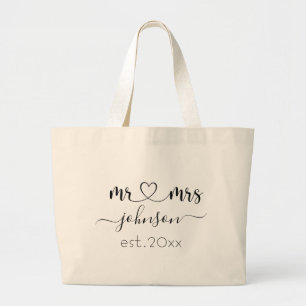 Wedding Engagement Heart Mr Mrs Personalised Name Large Tote Bag