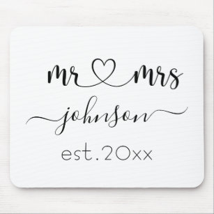 Wedding Engagement Heart Mr Mrs Personalised Name Mouse Pad