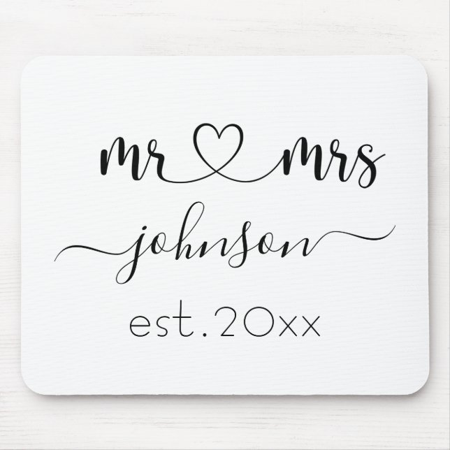 Wedding Engagement Heart Mr Mrs Personalised Name Mouse Pad (Front)