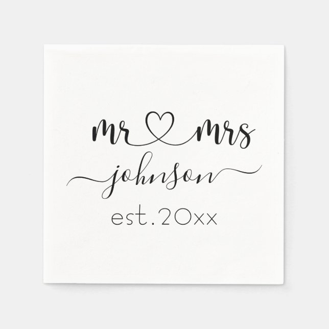 Wedding Engagement Heart Mr Mrs Personalised Name Napkin (Front)