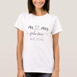 Wedding Engagement Heart Mr Mrs Personalised Name  T-Shirt<br><div class="desc">Mr. and Mrs. personalised last name or surname with cute girly heart t-shirt with customised name and established date which makes a personalised and special gift for a wedding,  anniversary,  Christmas or engagement gift.</div>