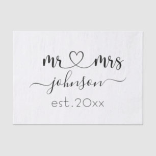 Wedding Engagement Heart Mr Mrs Personalised Name Tissue Paper