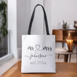 Wedding Engagement Heart Mr Mrs Personalised Name Tote Bag<br><div class="desc">Mr. and Mrs. personalised last name or surname with cute girly heart tote bag with customised name and established date which makes a personalised and special gift for a wedding,  anniversary,  Christmas or engagement gift.</div>