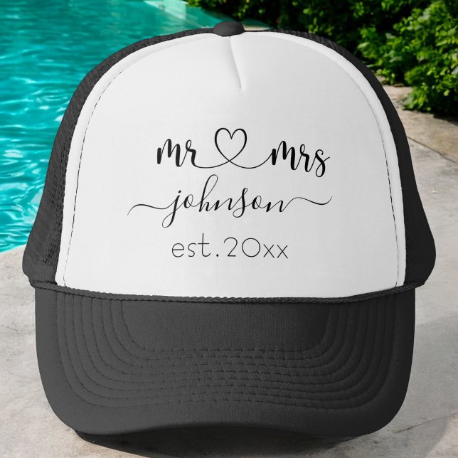 Wedding Engagement Heart Mr Mrs Personalised Name Trucker Hat (Creator Uploaded)