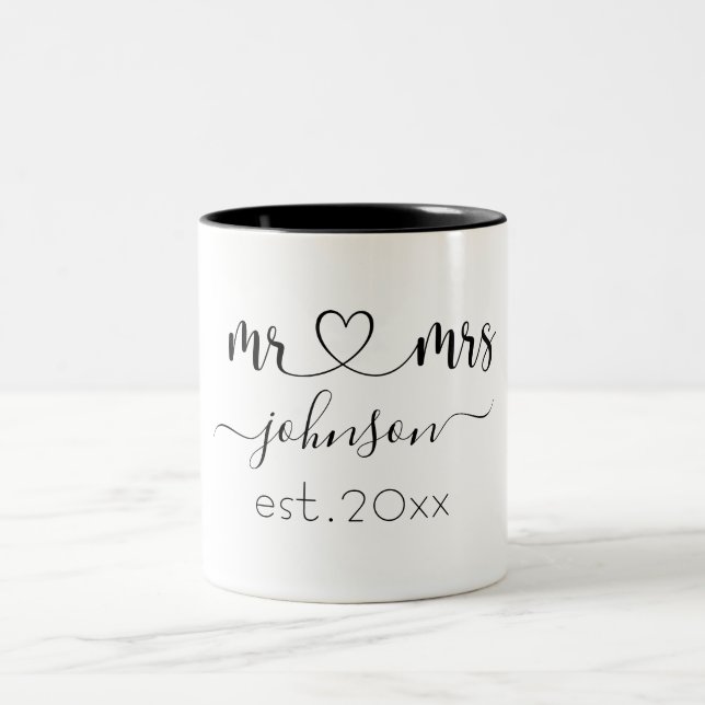Wedding Engagement Heart Mr Mrs Personalised Name  Two-Tone Coffee Mug (Center)