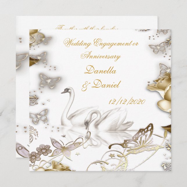 Wedding Engagement or Anniversary White Sepia Invitation (Front/Back)