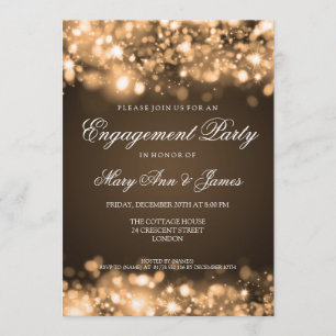 Wedding Engagement Party Sparkling Lights Gold Invitation
