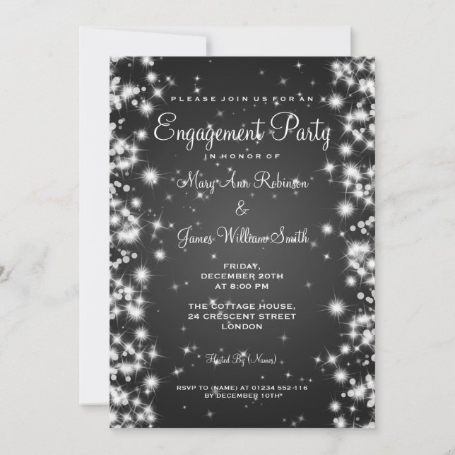Wedding Engagement Party Winter Sparkle Black Invitation (Front)