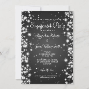 Wedding Engagement Party Winter Sparkle Black Invitation