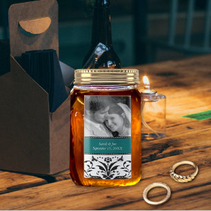 Wedding Engagement Photo Damask Save the Date Label