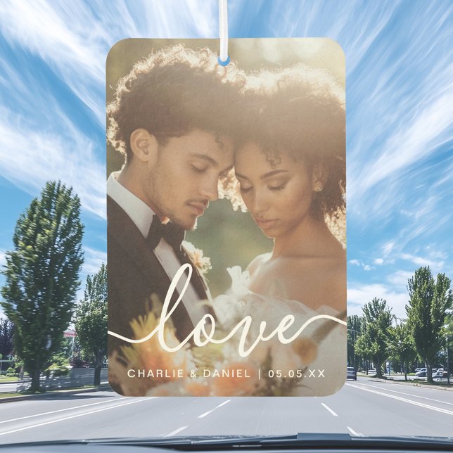 Wedding engagement photo love couples names date car air freshener (Wedding engagement photo love couples names date air freshener)