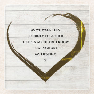 Wedding Engagement Rustic Heart Quote Glass Coaster