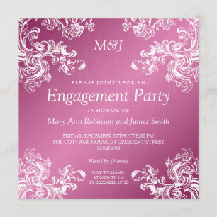Wedding Engagement Vintage Swirls 2 Pink Invitation