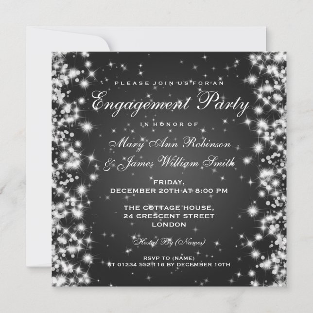 Wedding Engagement Winter Sparkle Black Invitation (Front)