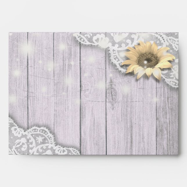Wedding Envelope Lace Sunflower Wood String Lights (Front)
