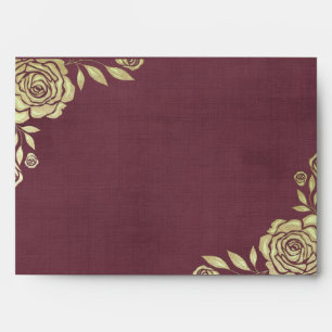 Wedding Envelope Modern Golden Roses Burgundy Red
