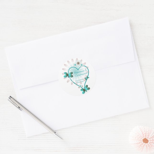 Wedding Envelope Seal/Sticker Butterfly Heart Classic Round Sticker (Envelope)